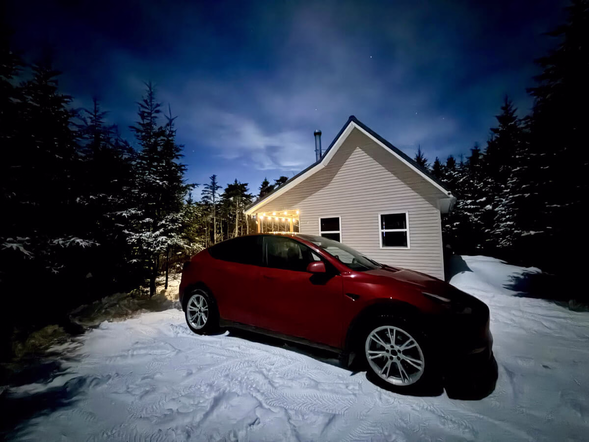 The Off Grid Cabin at Night With Tesla Model Y 2026